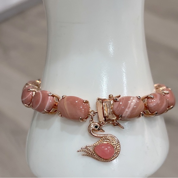 Australian Pink Opal Pink Jade Thai Black Spinel 14K RG Sterling Silver Bracelet - Picture 6 of 16